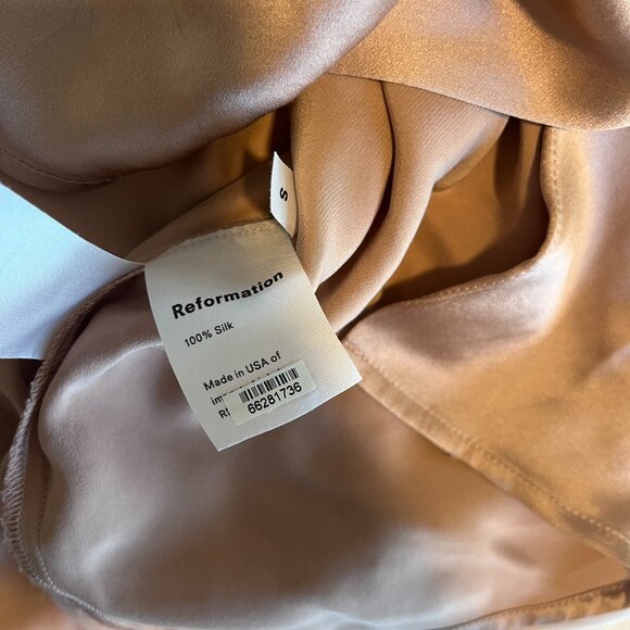 Reformation 100% Silk Blouse Blush Pink Button Up Ruffled Collar & Sleeves Small - Picture 5 of 7